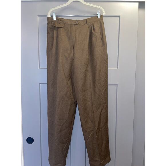 VTG Ralph Lauren Pants Pure Wool Pleated Brown Trouser western equestrian 14 - Picture 1 of 7